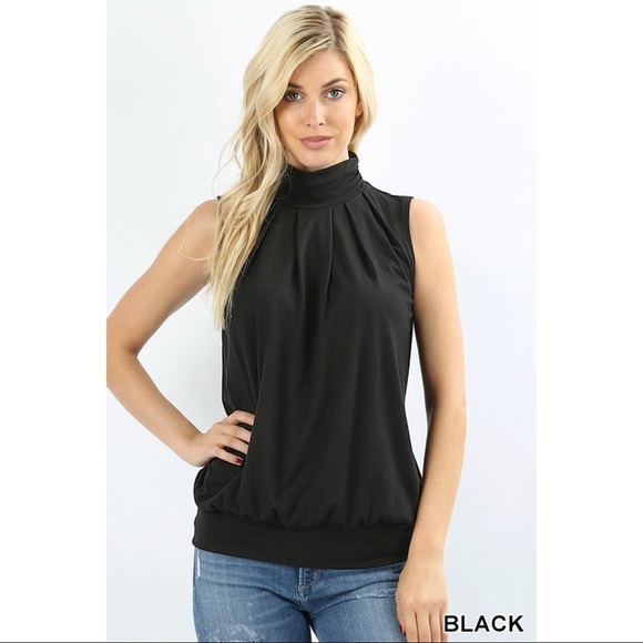 Brinisity Tops - LAST ONE -DREW HIGH NECK PLEATED TOP - BLACK